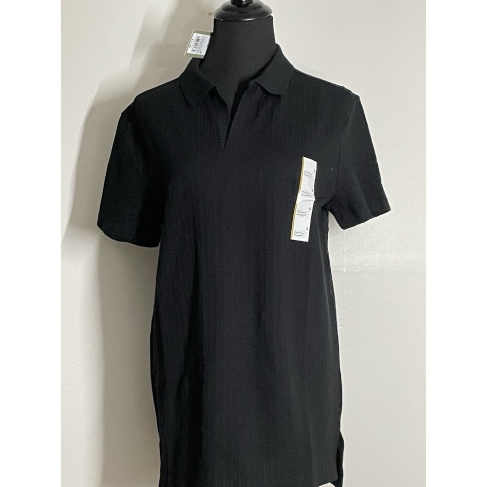 Good Fellow Black Button Down Collard Ribbed Short Sleeve Shirt Size LARGE